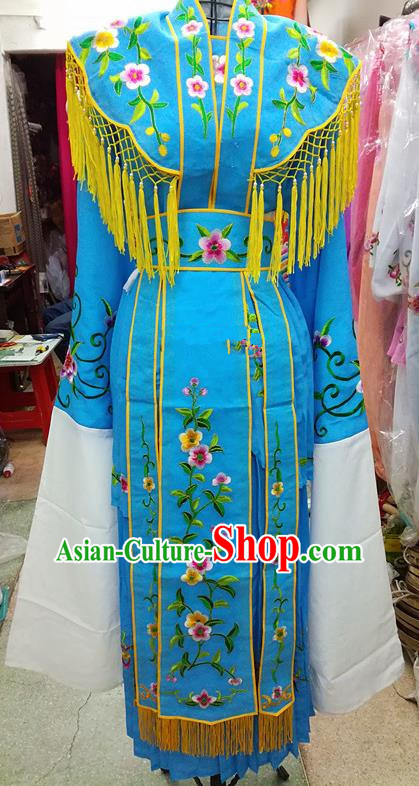 Chinese Traditional Beijing Opera Young Lady Costume Peking Opera Diva Blue Dress for Adults