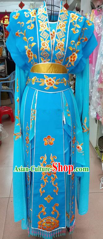 Chinese Traditional Beijing Opera Nobility Lady Blue Dress Peking Opera Actress Costume for Adults