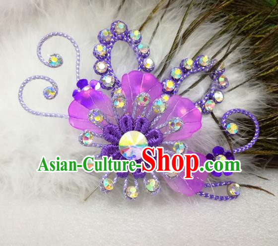 Chinese Traditional Beijing Opera Actress Hair Accessories Peking Opera Princess Purple Flowers Hairpins for Adults