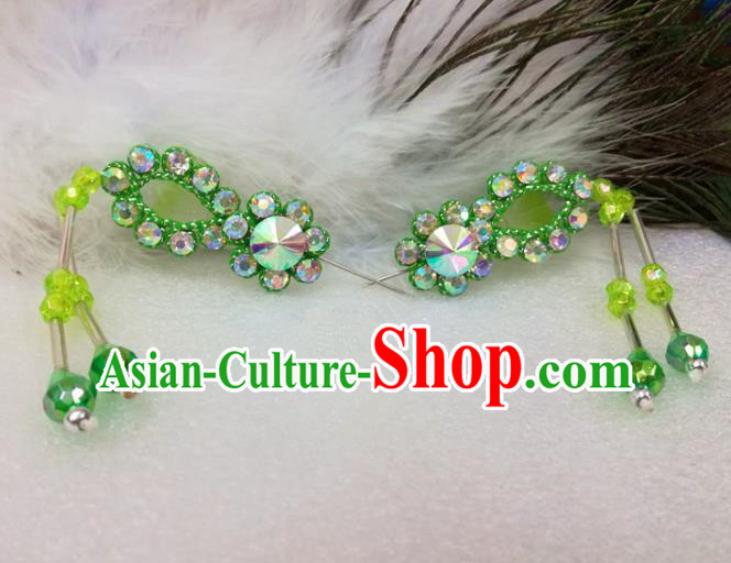Chinese Traditional Beijing Opera Actress Hair Accessories Ancient Princess Green Hairpins for Adults