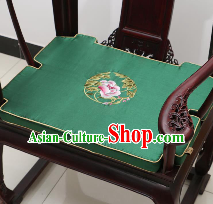 Chinese Classical Household Ornament Armchair Cushion Cover Traditional Embroidered Peony Green Brocade Mat Cover
