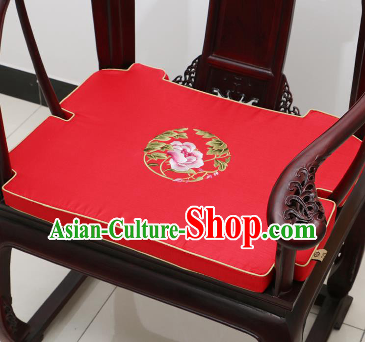 Chinese Classical Household Ornament Armchair Cushion Cover Traditional Embroidered Peony Red Brocade Mat Cover