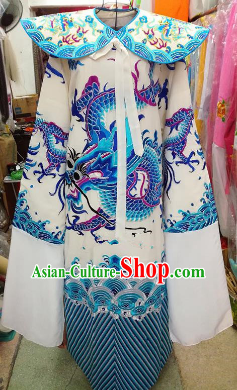 Chinese Traditional Beijing Opera Minister Costume Peking Opera Old Men White Embroidered Robe for Adults