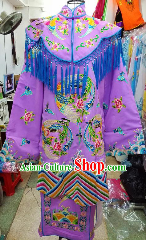 Chinese Traditional Beijing Opera Empress Lilac Embroidered Dress Peking Opera Actress Costume for Adults
