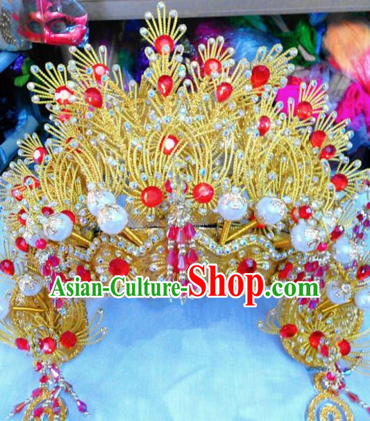 Chinese Traditional Beijing Opera Golden Phoenix Coronet Princess Hair Accessories for Adults