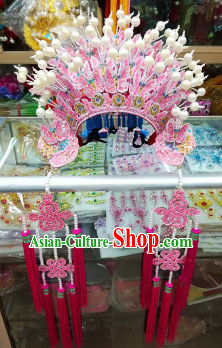 Chinese Traditional Beijing Opera Wedding Pink Phoenix Coronet Queen Hair Accessories for Adults
