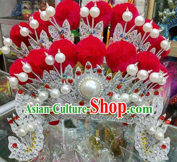 Chinese Traditional Beijing Opera Magic Warriors Red Venonat Phoenix Coronet Head Ornaments Hat Hair Accessories for Adults