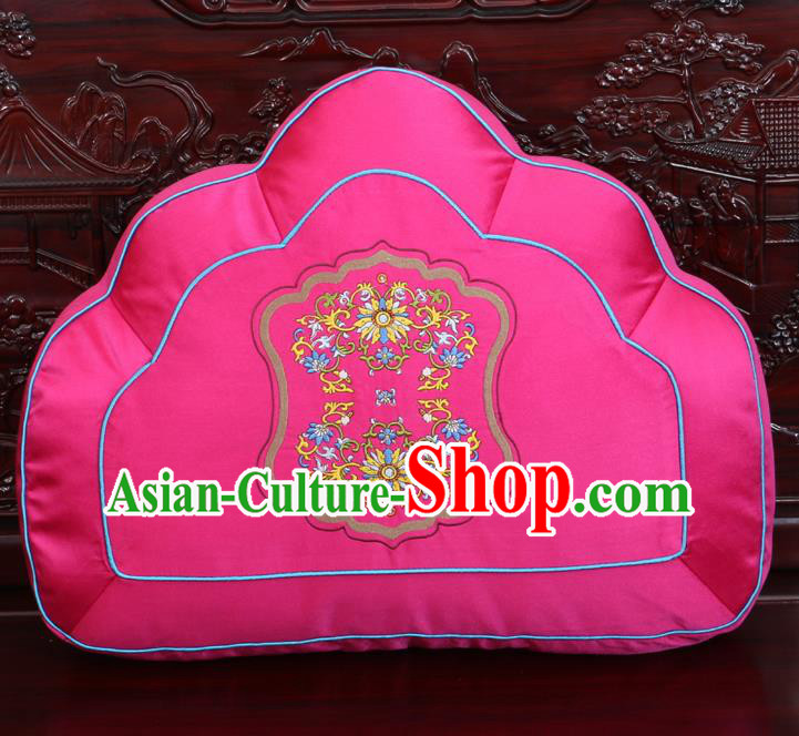 Chinese Traditional Embroidered Lotus Pattern Rosy Brocade Back Cushion Cover Classical Household Ornament