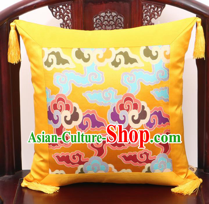 Chinese Classical Cloud Pattern Golden Brocade Square Cushion Cover Traditional Household Ornament