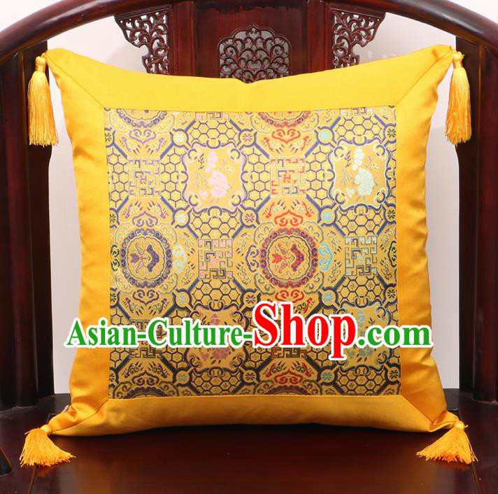 Chinese Classical Pattern Golden Brocade Square Cushion Cover Traditional Household Ornament