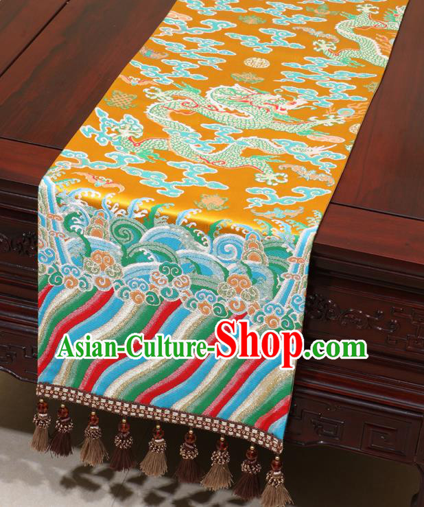 Chinese Traditional Dragon Pattern Golden Brocade Table Flag Classical Satin Household Ornament Table Cover