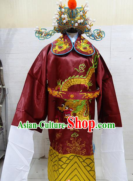 Chinese Traditional Beijing Opera Prime Minister Red Embroidered Robe Peking Opera Old Men Costume for Adults