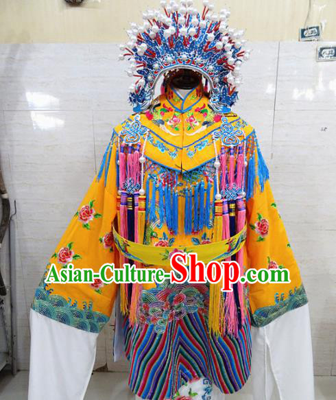Chinese Traditional Beijing Opera Actress Yellow Embroidered Dress Peking Opera Imperial Concubine Costume for Adults