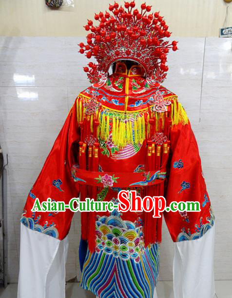 Chinese Traditional Beijing Opera Actress Red Embroidered Robe Peking Opera Queen Costume for Adults
