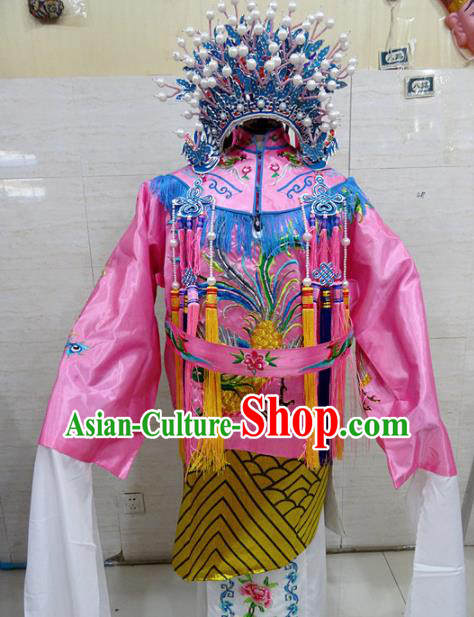 Chinese Traditional Beijing Opera Old Female Pink Embroidered Phoenix Robe Peking Opera Costume for Adults