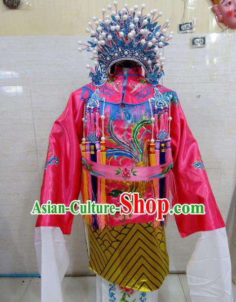 Chinese Traditional Beijing Opera Queen Pink Embroidered Phoenix Robe Peking Opera Costume for Adults