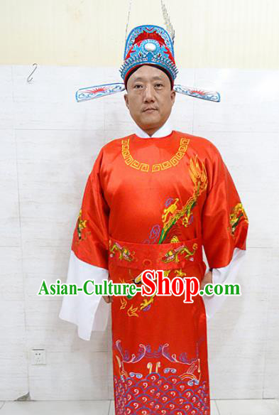 Chinese Traditional Beijing Opera Scholar Red Robe Peking Opera Bridegroom Costume for Adults