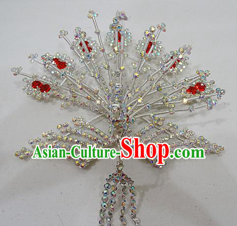 Chinese Traditional Beijing Opera Diva Crystal Phoenix Hairpins Princess Hair Clip Hair Accessories for Adults
