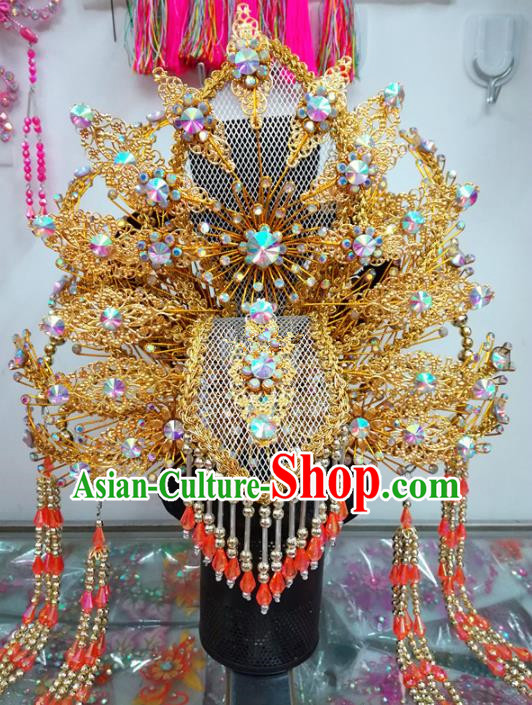 Chinese Traditional Beijing Opera Golden Phoenix Coronet Queen Hair Accessories for Adults