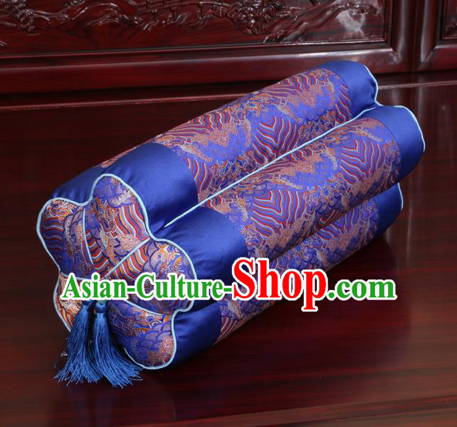 Chinese Traditional Household Accessories Classical Royalblue Brocade Plum Blossom Pillow