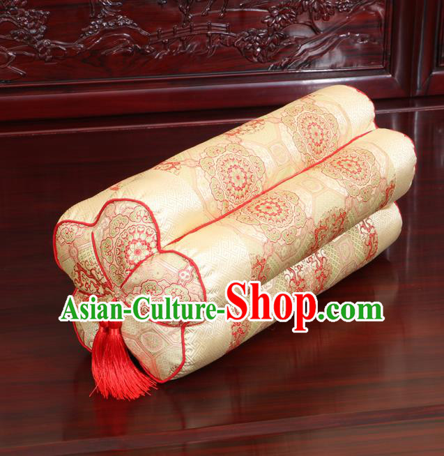 Chinese Traditional Household Accessories Classical Pattern Golden Brocade Plum Blossom Pillow
