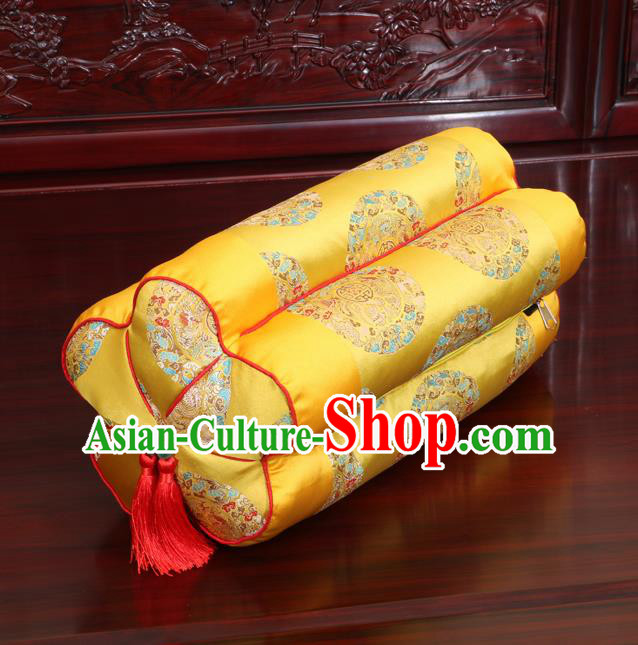 Chinese Traditional Household Accessories Classical Dragons Pattern Yellow Brocade Plum Blossom Pillow