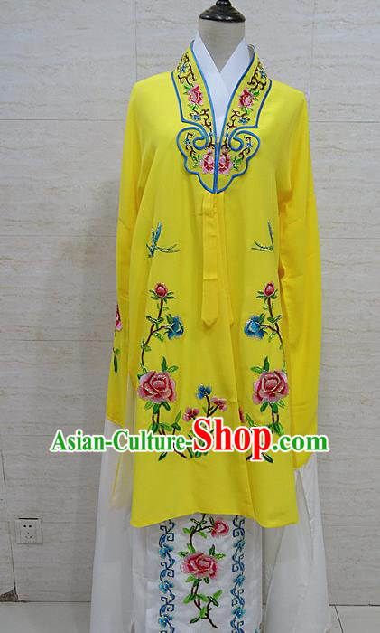 Chinese Traditional Beijing Opera Embroidered Peony Yellow Dress Peking Opera Diva Costume for Adults