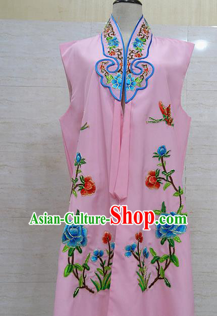 Chinese Traditional Beijing Opera Maidservants Pink Embroidered Peony Waistcoat Peking Opera Costume for Adults