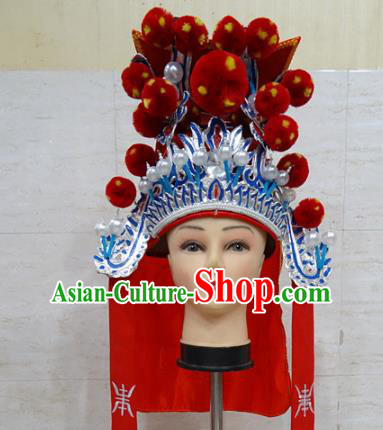 Chinese Traditional Beijing Opera Takefu Red Hat Ancient General Helmet Headwear for Adults
