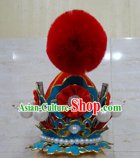 Chinese Traditional Beijing Opera Niche Red Hairdo Crown Ancient Prince Headwear for Adults