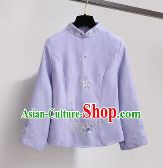 Chinese Traditional Costume Tang Suit Purple Qipao Blouse Cheongsam Upper Outer Garment for Women