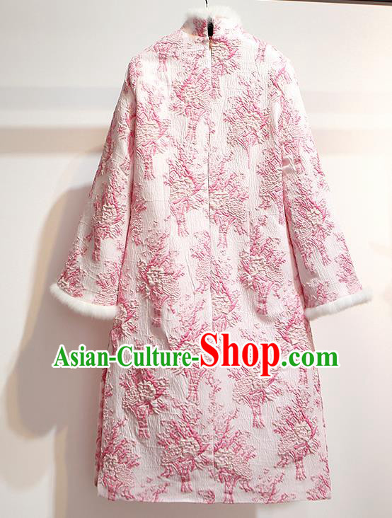 Chinese Traditional Costume Tang Suit Qipao Dress Embroidered Pink Cheongsam for Women