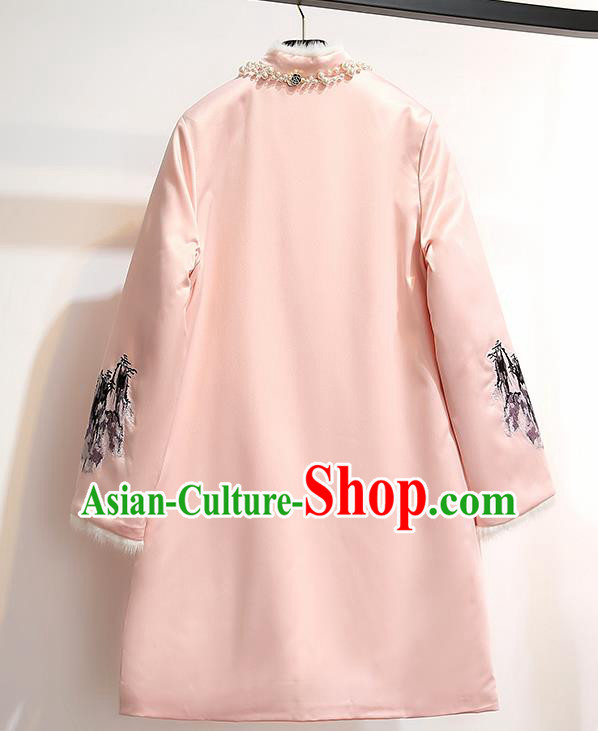 Chinese Traditional Costume Tang Suit Qipao Dress Embroidered Plum Blossom Pink Cheongsam for Women