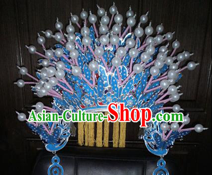 Chinese Traditional Beijing Opera Hair Accessories Ancient Bride Pearls Phoenix Coronet for Adults