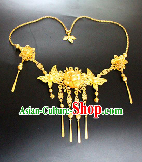 Chinese Traditional Wedding Jewelry Accessories Ancient Princess Golden Butterfly Necklace for Women