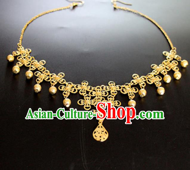 Chinese Traditional Wedding Hair Accessories Eyebrows Pendant Ancient Princess Golden Frontlet for Women