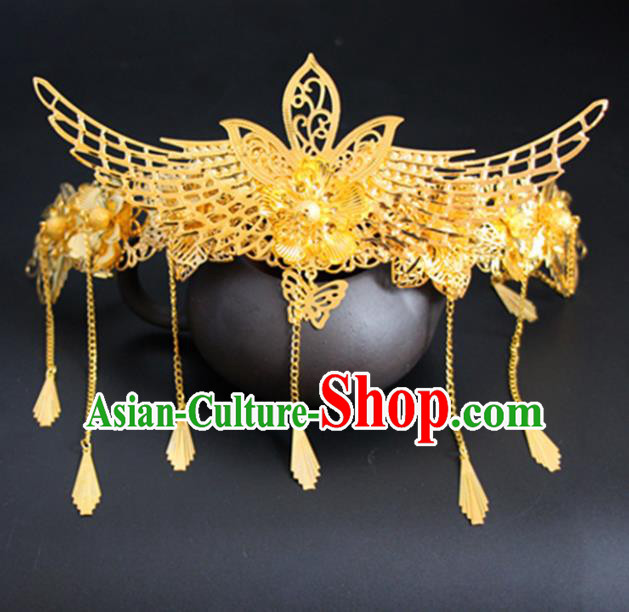 Chinese Traditional Wedding Hair Accessories Golden Phoenix Hair Comb Ancient Princess Hairpins for Women