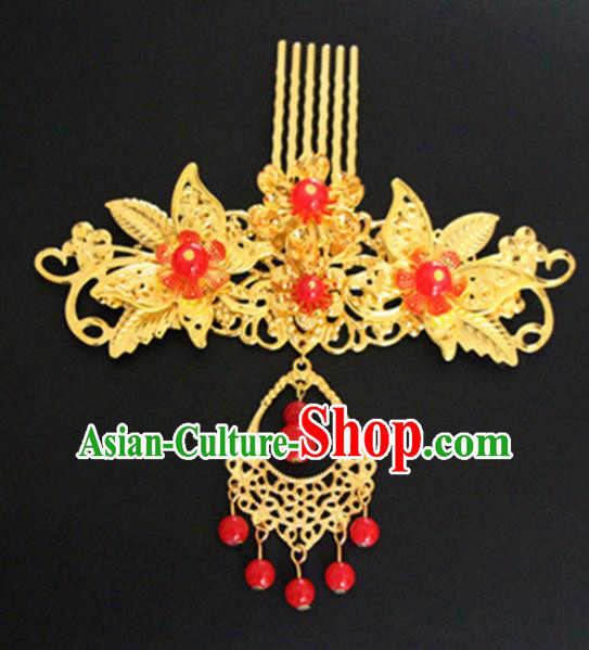 Chinese Traditional Hair Accessories Wedding Golden Leaf Hair Comb Ancient Princess Hairpins for Women