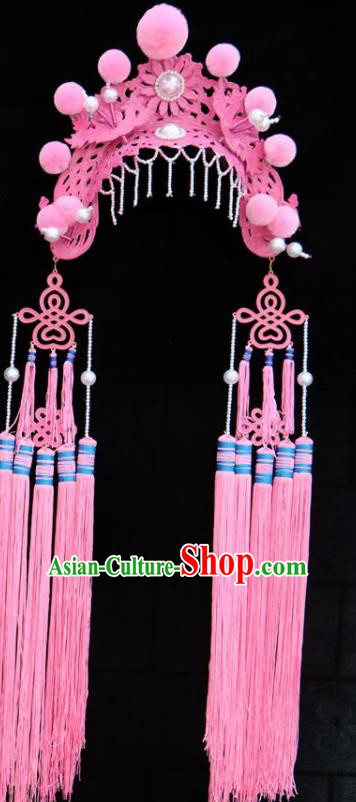 Chinese Traditional Beijing Opera Diva Hair Accessories Peking Opera Pink Tassel Phoenix Coronet