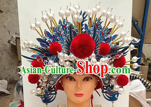 Chinese Traditional Beijing Opera Queen Hair Accessories Ancient Bride Pearls Phoenix Coronet