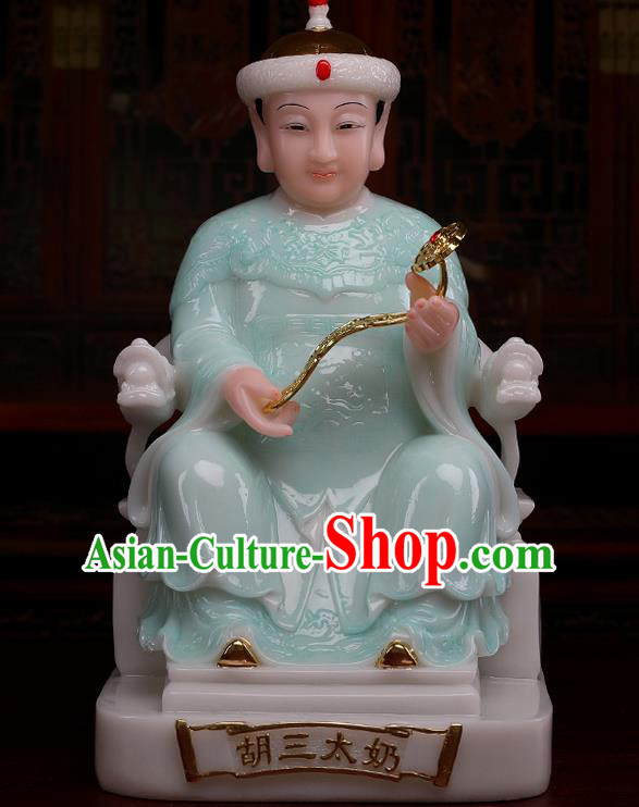 Chinese Traditional Religious Supplies Feng Shui Fox Goddess Green Cloth Statue Taoism Decoration