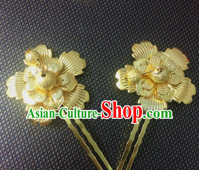Chinese Traditional Bride Hair Accessories Wedding Hair Clips Golden Flowers Hairpins for Women
