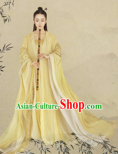 Chinese Ancient Drama Peri Yellow Hanfu Dress Tang Dynasty Princess Historical Costume Complete Set