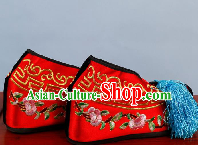 Chinese Traditional Beijing Opera Shoes Peking Opera Blues Red Embroidered Shoes