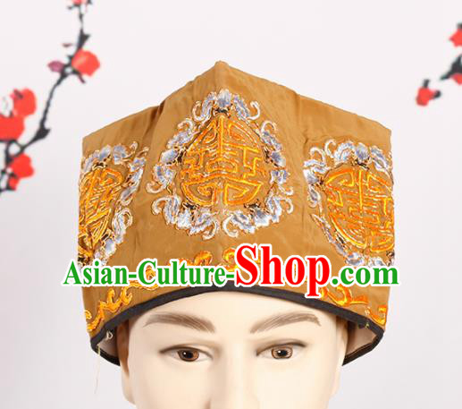 Chinese Traditional Beijing Opera Old Men Headwear Peking Opera Landlord Brown Embroidered Hat