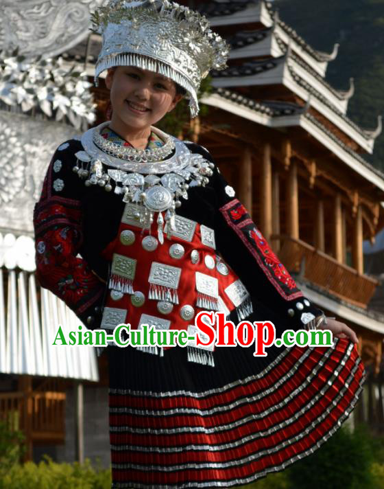 Chinese Traditional Miao Nationality Folk Dance Costume Hmong Ethnic Pleated Skirt for Women