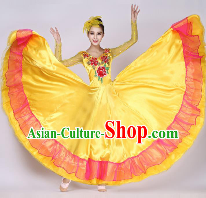 Top Grade Opening Dance Costume Classical Chorus Group Yellow Dress for Women