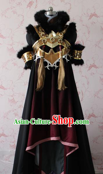 Chinese Traditional Cosplay Swordswoman Costume Ancient Female Heroine Black Dress for Women