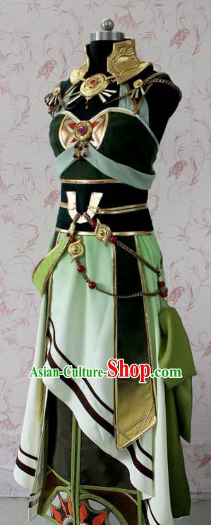 Chinese Ancient Swordswoman Costume Traditional Cosplay Peri Green Dress for Women