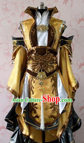 Chinese Ancient General Swordsman Golden Costume Traditional Cosplay Royal Highness Clothing for Men
